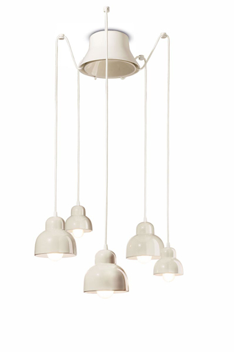 Immagine di Berimbau sospensione 5 luci   5 - lights pendantcrema  bone white - 3 x max 53w e27 - 2 x max 28w e14  - ip20