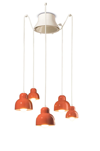 Immagine di Berimbau sospensione 5 luci   5 - lights pendantarancio pokè  pokè orange - 3 x max 53w e27  - 2 x max 28w e14  - ip20