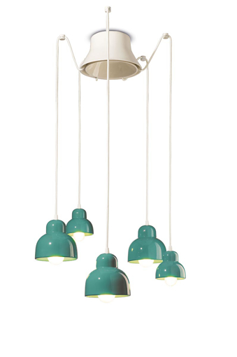 Immagine di Berimbau sospensione 5 luci   5 - lights pendantturchese  azul - 3 x max 53w e27 -  2 x max 28w e14  - ip20