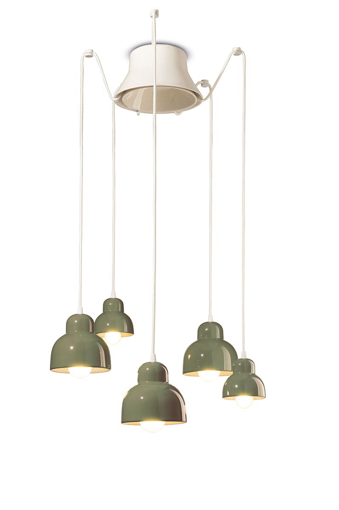 Immagine di Berimbau sospensione 5 luci   5 - lights pendantverde salvia  leaf green - 3 x max 53w e27 - 2 x max 28w e14  - ip20