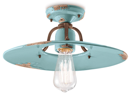 Immagine di Country plafoniera d.40  ceiling lamp d.40vintage azzurro  vintage light blue - 1 x max 77w e27 - ip20