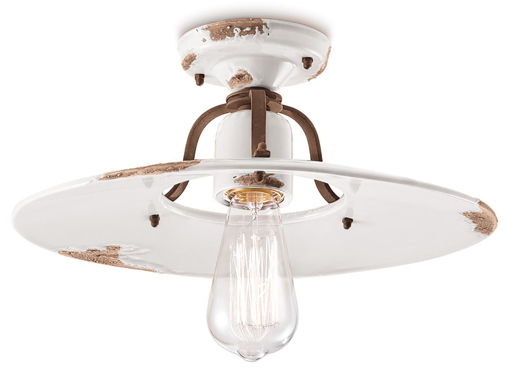 Immagine di Country plafoniera d.40  ceiling lamp d.40vintage bianco  vintage white - 1 x max 77w e27 - ip20