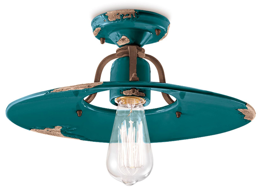 Immagine di Country plafoniera d.40  ceiling lamp d.40vintage verde  vintage green oil - 1 x max 77w e27 - ip20