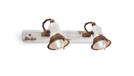 Immagine di Loft applique 2 luce  wall lamp vintage bianco  vintage white - 2 x max 46w e14 - ip20