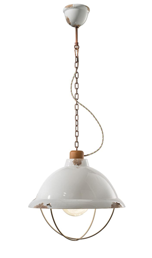 Immagine di Industrial sospensione d.40 con gabbia  pendant d.40vintage bianco  vintage white - 1 x max 105w e27 - ip20