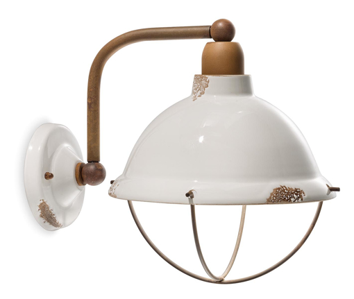 Immagine di Industrial applique con gabbia  wall lampvintage bianco  vintage white - 1 x max 46w e14 - ip20