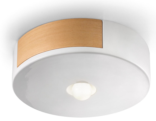 Immagine di Mateca plafoniera con legno  ceiling lamp d.40smalto bianco  glazed white - 1 x max 77w e27 - ip20