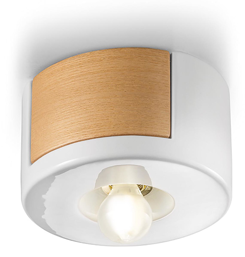 Immagine di Mateca plafoniera con legno  ceiling lamp d.17smalto bianco  glazed white - 1 x max 46w e14 - ip20