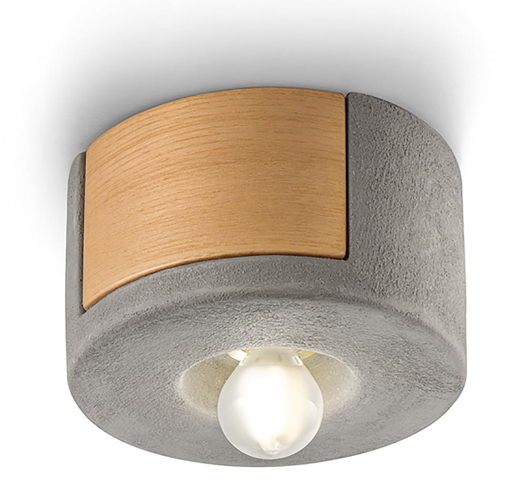 Immagine di Mateca plafoniera con legno  ceiling lamp d.17cemento  cement - 1 x max 46w e14 - ip20