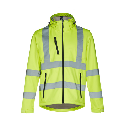 Immagine di Thc zagreb work. giacca softshell ad alta visibilità da uomo, con cappuccio rimovibile giallo hexachrome s