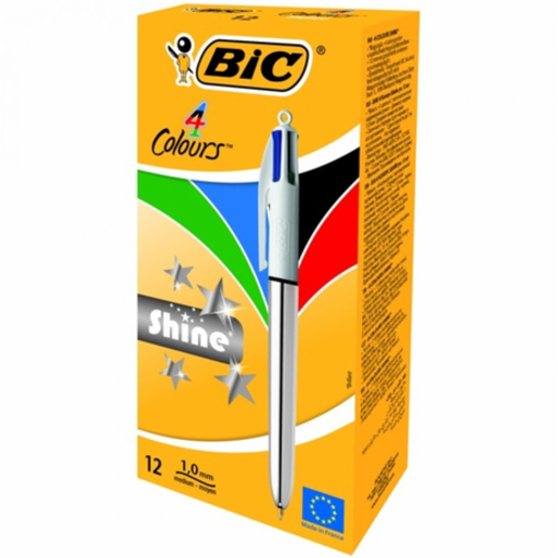 Immagine di 12 pz penna bic 4 colori shine fusto argento  919380             "