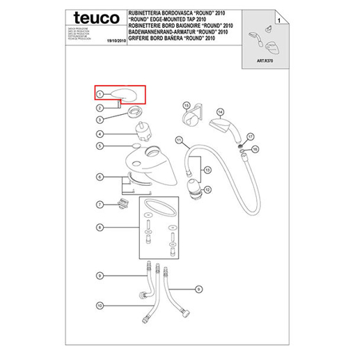 Immagine di Ricambio maniglia miscelatore bordo vasca round teuco 881107979